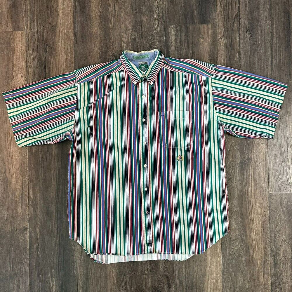 Vintage McIntosh & Seymour Shirt Striped Button Up Short Sleeve Cotton Men's XL